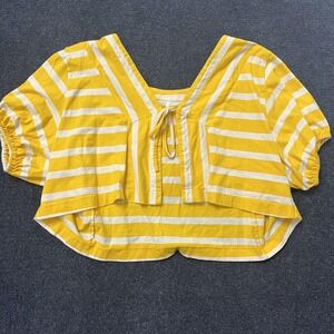 By Anthropologie Shirt Womens Medium Yellow White Striped Tie Front Crop Blouse